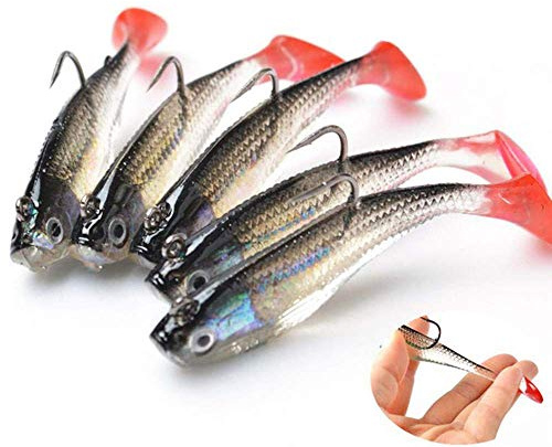 DWE 5pcs señuelos de pesca, 3d ojos suave señuelo de pesca único gancho cebos cebo Artificial