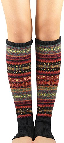 Durio Stulpen Damen Lange Winter Beinwärmer Gestrickt Verdicken Beinstulpen Böhmen Schwarz