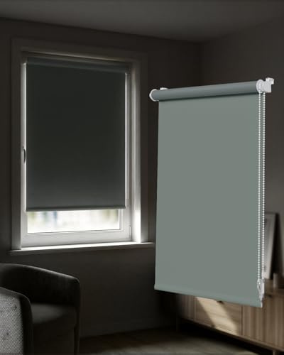 Victoria M. Tenebra Tenda a Rullo Oscurante, Montaggio con e senza Fori, Avvolgibile, Grigio, 95 cm x 160 cm (Larghezza x Altezza)