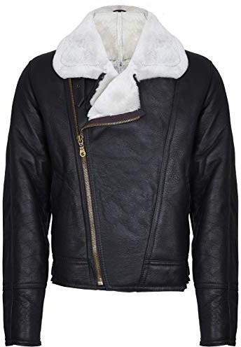 Infinity Leather Giubbotto da Uomo Aviatore Cross Zip B3 Crema Shearling Pelle di Pecora Giacca da Pilota in Pelle Marrone 2XL