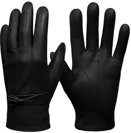 SiXsigma Sports Ladies Winter Driving Leather Gloves Women - Quick Dry Soft Fleece Lined Thermal Gloves Womens Perfect For Driving Glove's - Ideal Gifts For Women (Black, Medium/Large)