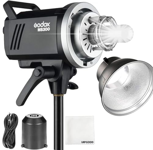 Godox MS300 Compact Studio Flash 300W 2.4 G Monolight inalámbrico con lámpara de Modelado de 150 W, excelente Estabilidad de Salida de Potencia, antipreflash, Montaje Bowens, 5600 ± 200 K CCT
