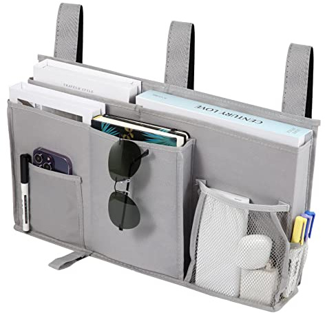 Joyfulife Bedside Caddy Bunk Bed Organizer Bedside Storage Organizer Hanging Bed Organizer Storage Bag Pocket for Bunk, Hospital Beds, College Dorm Rooms, Baby Bed Rails, Camp 8 Pockets (A-Gray)