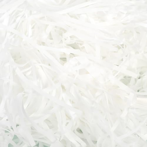 200g Raffia Füllmaterial Geschenk, Weiß Hamper Shreds, Raffia Geschreddertes Papier, Geschenk Füllmaterial für Geschenkbox Dekorations DIY Party Füllung Filling Material Gift Shred Paper white