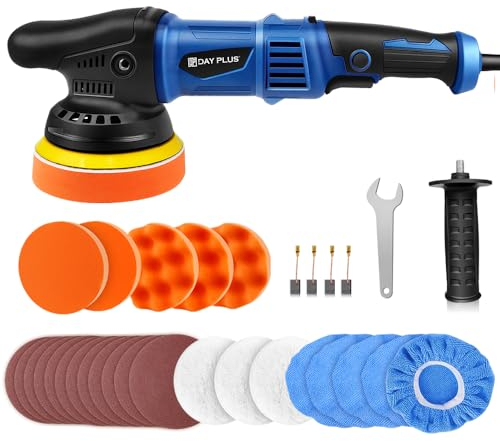 AUTOFU Lustreuse Polisseuse, Polisseuse Excentrique, 1200W Polisseuse Voiture Orbitale Polisseuse Électrique, 125mm Polissage Pad, 6 Vitesse Variable, Polissage, Cirage, Ponçage Kit