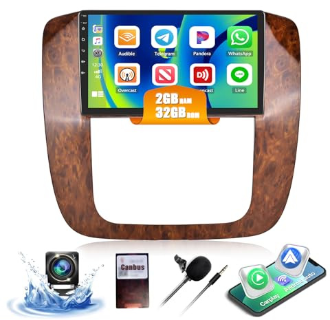2G+32G Car Radio for Chevy Silverado Tahoe GMC Yukon Sierra Suburban 2007-2013 with Wireless CarPlay Android Auto 9 Android Touch Screen Car Stereo Bluetooth GPS Navigation WiFi Backup Camera