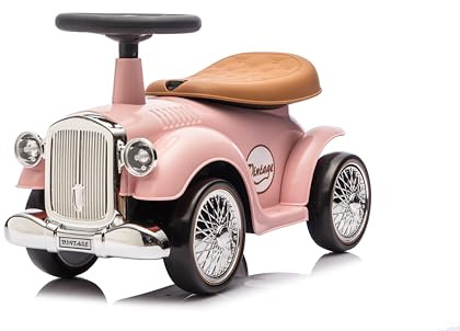 Baroni Toys Vintage Porteur Voiture pour Enfants de 12 à 36 Mois, véhicule à Pousser avec klaxon, Compartiment de Rangement, Volant et Roues Stables pour Apprendre à Marcher, 25x59x35 cm (Rose)