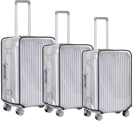 3 Stück Transparente Koffer Abdeckungen, 20+24+28 Zoll Kofferschutzhülle Transparent, PVC Gepäckabdeckung, Koffer Abdeckungen, Wasserdichtes, staubdichtes und kratzfestes Kofferhülle Kofferüberzug