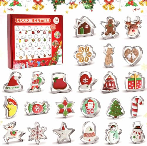 Formine Biscotti Natale 24 pz Formine Biscotti Stampi Biscotti Natale Tagliabiscotti Natalizi Set in Acciaio Inossidabile per Decorazioni in Fondente, Decorazioni di Dolci di Pasticceria