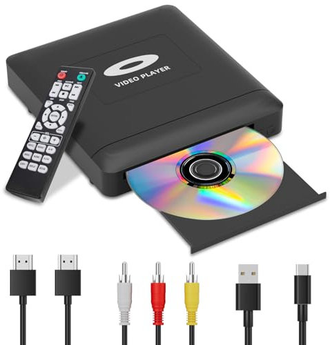 Mini lecteur DVD HD avec HDMI, lecteur DVD multi-régions pour Smart TV, câble de sortie HDMI/RCA inclus, 1080p, mémoire de point d'arrêt, PAL/NTSC intégré, lecteurs CD pour la maison