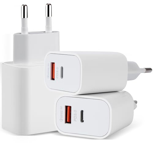 3 Pièces Chargeur USB C, Prise Rapide 20W pour iPhone 15 14 13 12 11 Pro Max SE XS XR 8 7 6S Plus Mini SE, Pad, Arpods, Galaxy, Pixel, Adaptateur Secteur Type C Double Port (Blanc Laiteux)