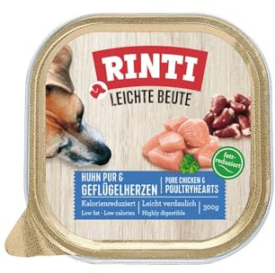 RINTI - Presa Ligera | Alimento húmedo reducido en calorías con Carne magra Baja en Grasa para Perros sensibles y Adultos. Alimento Completo en Lata | 9 x 300 g con Pollo Puro y Aves de Corral