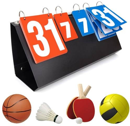 Butyeak 4-Stellige Anzeigetafel, Sport Punktezähler, Sportanzeigetafel Punktetafel, Tragbare Flip Zähler Scoreboard, Portable Dart Scoreboard, Taktiktafel FußBall für Tischtennis Basketball Badminton