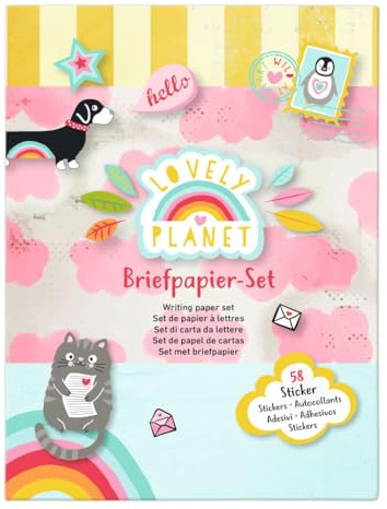 Moses. Lovely Planet Set de papier à lettres - Feuilles de lettres, enveloppes et autocollants colorés dans un élégant classeur, fournitures pour les amateurs de lettres, cadeau pour la rentrée des