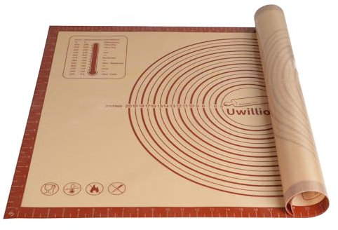 UWILLION Tappetino da forno in silicone, misura grande, 90 x 60 cm, XXL, in silicone, con misurazione per fondente, pizza e pane