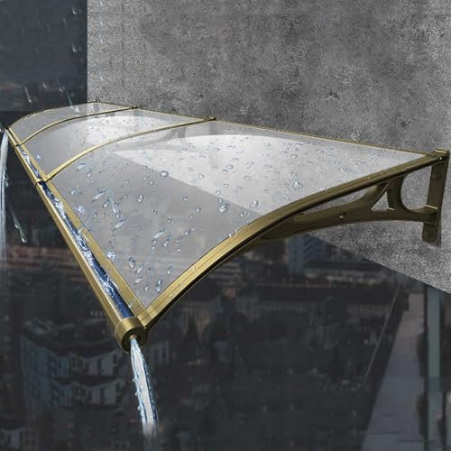 HARELA Marquise De Porte Exterieur Marquise De Porte D'Entrée, Toit Marquise en Polycarbonate Porte, Panneau Transparent+Support, Auvent Fenêtre(Gold,100x200cm/39x79in)