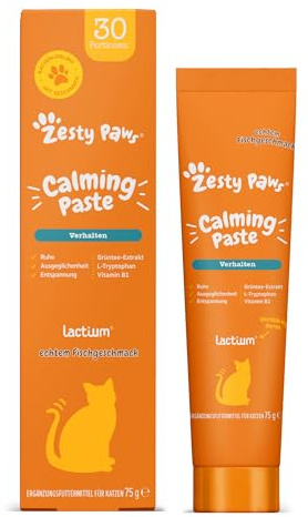 Zesty Paws Calming Paste for Cats | Supports Calmness, Composure and Relaxation | Contains Vitamin B1, Lactium, L-Theanine from Green Tea Extract, L-Tryptophan | Real Fish Flavour | 75g