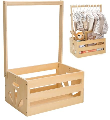 Panier cadeau en bois pour bébé avec poignée, boîte en bois pour baby shower garde-robe avec poignée pratique pour bébé, panier décoratif pour baby shower, boîte armoire pour douche de bébé, panier