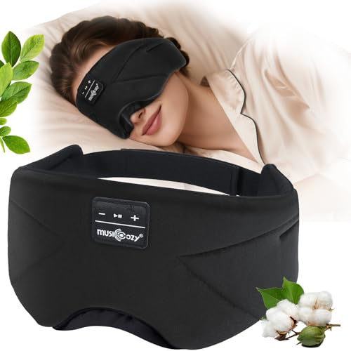 MUSICOZY Sleep Mask Headphones,100% Blockout Sleep Headphones with Bluetooth 5.4, 16H Play, Soft Eye Mask with Headphone for Sleeping,Travel,Nap & Side Sleepers, Gifts for Men/Women