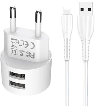 joonnair Mini Caricatore da Muro Piatto 2 Porte, Alimentatore di rete USB 5V 2,1A, Spina USB, Alimentatore usb per Dispositivi con Porta Lightning, Cellulare, Orologio Smartphone, Tablet