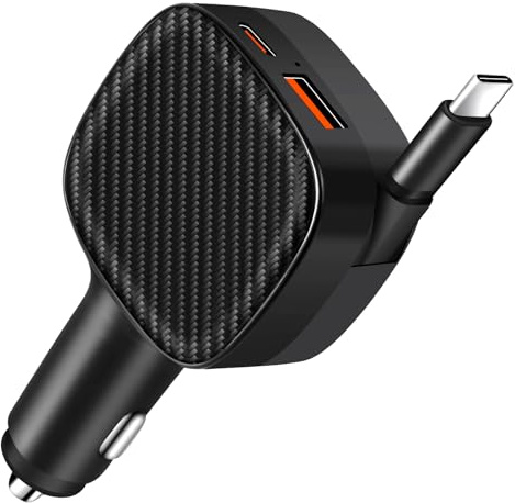 Oridolly 3-IN-1 Caricatore Auto USB C 85W Max, Ricarica Rapido Caricabatterie con 75CM Cavo Retrattile PD 3.0 Type-C, Compatto Accessori Auto per iPhone 17/16/Samsung Galaxy/Android
