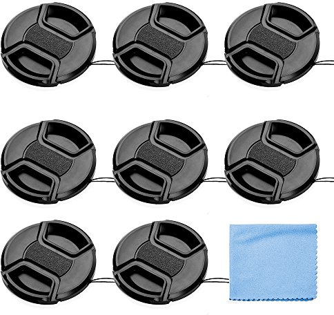 Fotover 55mm Lens Cap Bundle, 8 Pack Universal Snap on Front Centre Pinch Lens Cover Set with Microfiber Lens Cleaning Cloth for Canon Nikon Sony Olympus DSLR Camera