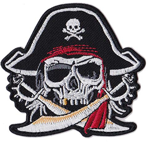 Patche Écusson Pirate Logo Sabres Skull Patch Brodé Thermocollant