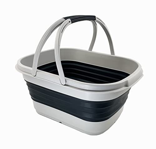 SAMMART 13L Faltbarer Korb mit Griff – Tragbarer Picknickkorb/Krater für den Außenbereich – Faltbare Einkaufstasche – Platzsparender Aufbewahrungsbehälter (Grey/Slate Grey)