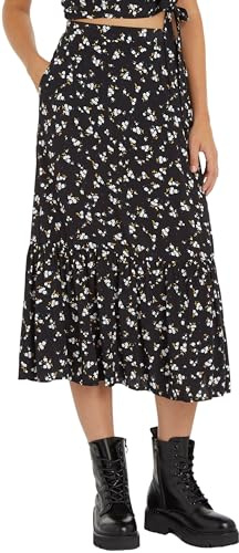 Tommy Jeans Gonna Donna Floral Ruffle Lunghezza Midi, Nero (Spring Floral), XL