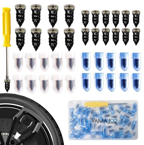 Kit Repara Pinchazos Coche 70Pcs - Kit Antipinchazos Coche + Destornillador - Reparador Pinchazos Coche - Kit Repara Pinchazos Moto - Clavo de Goma para Neumáticos(35S)+(35L)