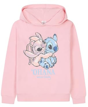 Disney Lilo e Stitch - Felpa rosa con cappuccio per bambini, motivo: Stitch e Angelo, rosa, 8-9 Years