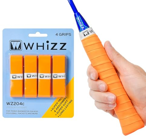 BAIHUALIN Whizz Badminton Tennis Racket Grip Tape (4 Grips) - Tacky/Fast Dry/Soft Feel - Squash Overgrip Pickleball Grip, Orange