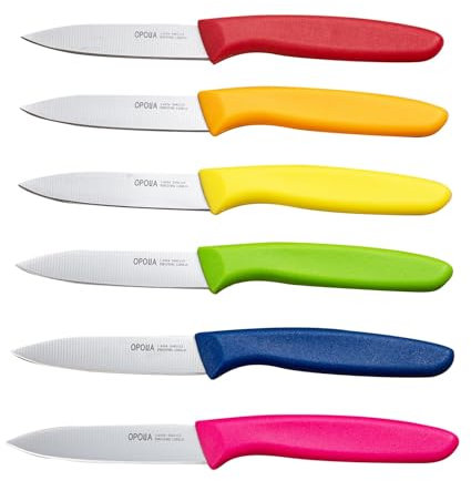 OPOLIA Paring Knife Fruit Knife Set (Pack of 6), Stainless Steel, Extra Sharp Blades, Sturdy Plastic Handle, Knife for Cutting Fruit and Vegetables.
