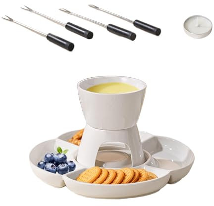 Generisk chokladfondue-set – ostfondue-set, set med fondueskålar med gaffel och keramikbricka | ostljus-värmefondue-skål-set,