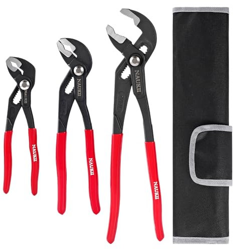 NAUKII 3 Stück Wasserpumpenzange Set 180mm/250mm/300mm Rohrzange Set Robust und Langlebig Pumpenzange Set Präzises Spannen Wasserrohrzange