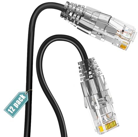Ercielook Cat6a patchkabel, 12 stycken, 0,3 m, Cat6a LAN-kabel, 10 Gbps, 550 MHz, höghastighetsnätverkskabel, 28 AWG ren koppar, för patchpaneler/nätverksskåp