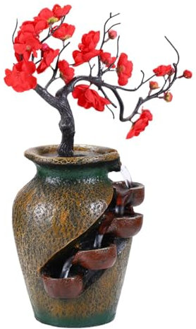 Tyinerc Fuentes de agua interior, fuente en cascada interior,Fuentes de mesa de 4 niveles con flujo de agua y árbol artificial | Decoración de interiores de relajación