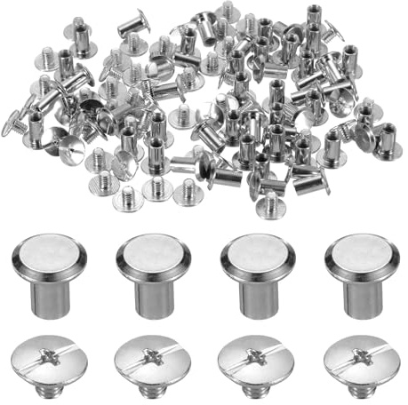 Kvartsman set om 50 M5 x 9 mm Chicago-skruv metall Phillips huvud bindningsskruvar stolpar spik nitar för gör-det-själv läder bälte väska hantverk bokbindning, silverton