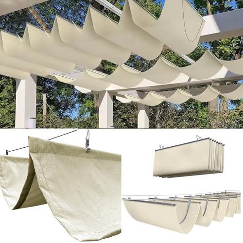 EFGETD Ondulada Toldo Vela de Sombra Retráctil, Impermeable Toldos Protección UV Forma de U Tela para Sombras Corredizas Pabellón para Jardín, Patio, Terraza y Enrejado(Beige,2x3m(6'x10'))
