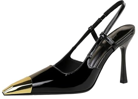 Generico Tacco alto femminile, 3,7 pollici di pompe puntate per la caviglia cravatta classica office abito speciale scarpe da festa