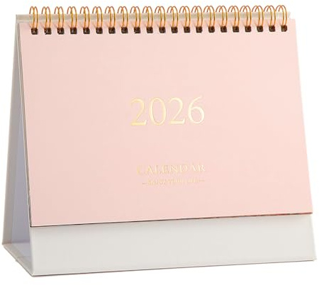 Desk Calendar 2025-2026, Runs Jul. 2025 - Dec. 2026, Academic Desktop Calendar with Planner Stickers, Standing Flip Desk Calendar with Monthly Summary (Pink)