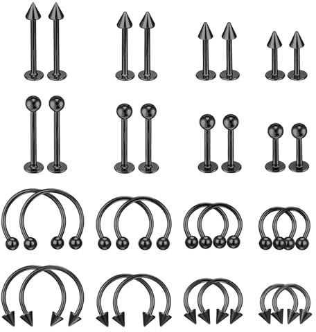 Bewudy 32Pcs Lip Ring Stainless Steel Horseshoe Labret Lip Piercing Jewelry