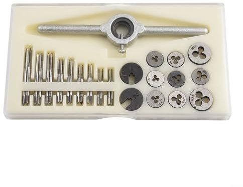 CYRENT 31-teiliges Gewindeschneider-Set, M1-M2.5 HSS Metrisches Gewindeschneider-Set und Schneideisen-Set, metrisches Gewindebohrer- und Schneideisen-Set für effiziente Gewindeerstellung und