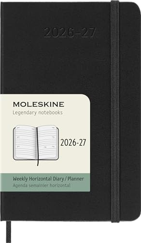 Moleskine Veckokalender 2026–2027 – 18-månaders horisontell planerare med hårt omslag och gummibandslås, färg svart, fickformat 9 x 14 cm