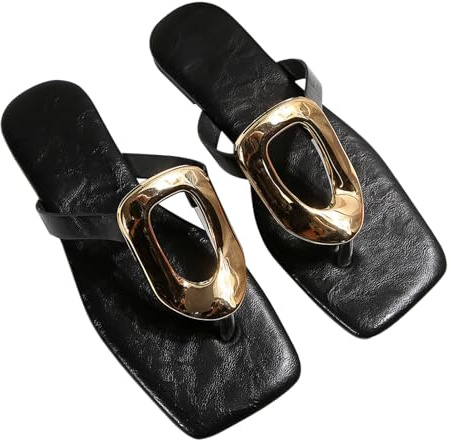 Maskjuwio Chanclas elegantes para mujer, sandalias planas y cómodas, sandalias con separadores de dedos deslizantes, transpirables, antideslizantes, para mujer, sandalias de playa, Negro , 41 EU