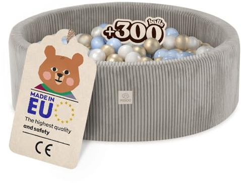 MISIOO Babybollspool, 90 x 30 cm, med 300 bollar, högkvalitativt material, avtagbart överdrag, handtvätt vid 30 °C, perfekt för barn i åldern 1–3 år för skojs skull