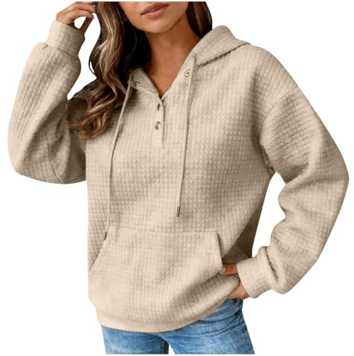 Kvinnor button-up-tröja med huva, sweatshirt sidofickor för kvinnor | Dam-halvknappar tröjor vinterkläder, lätta beskurna huvtröjor, justerbar dragskohuva för gym träning träning träning