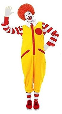 Adults Ronald The Clown Circus Halloween Red & Yellow Fancy Dress Costume [Without Shoes - L-XL]