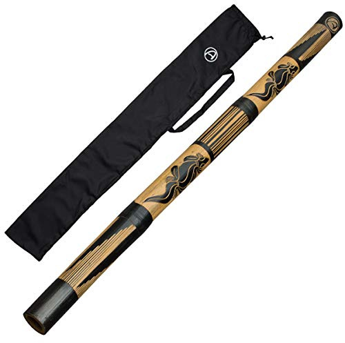 Australian Treasures - Didgeridoo di bambù facile da suonare per principianti - Con disegni di lucertole intagliate a mano e custodia in nylon