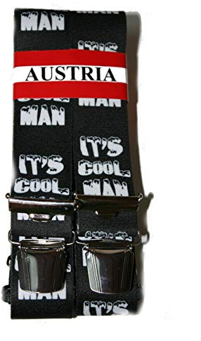EDERER IT´S-COOL-MAN Hosenträge AUSTRIA-ÖSTERREICH - VIENNA-WIEN im IT`S-COOL-MAN-Design 35mm Breit in H-Form mit 4 extra starken Clips/It`sCoolMan schwarz P-001